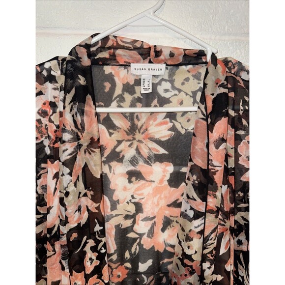 Susan Graver Kimono Cardigan Bundle (3) Floral Chiffon Cardigan Large - Picture 6 of 9